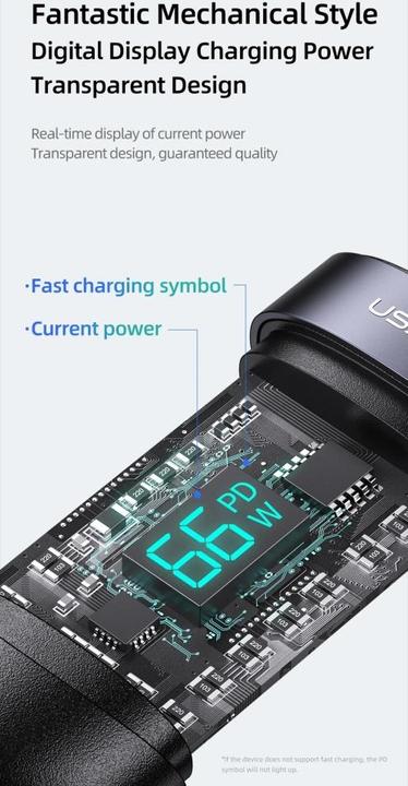 Actual product image Usams US-SJ600 U83 3IN1 Transparent Digital Display PD100W Fast Charging & Data Cable 1.2m C To C+L+M (1.20 m, USB 2.0)