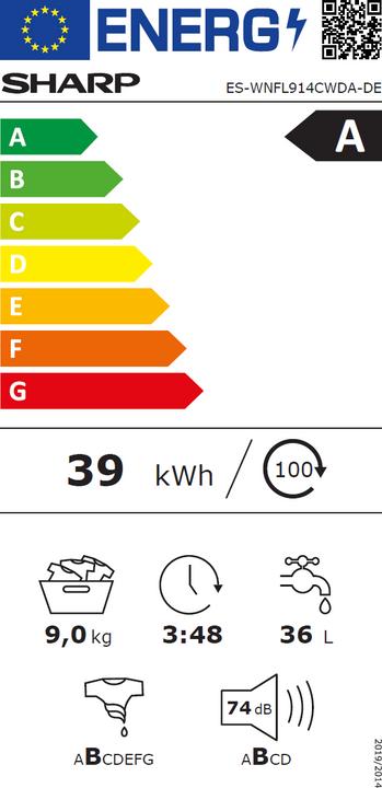 Label énergétique Sharp ES-WNFL914CWDA-FR (9 kg, Gauche)