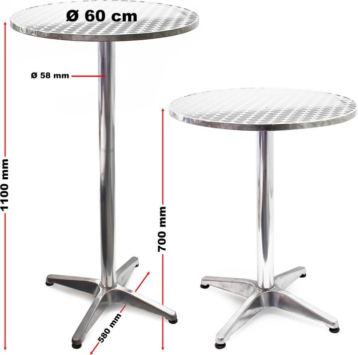 Actual product image Wiltec Height-adjustable bar table 70/110 cm Ø60 cm 2in1 aluminium bistro table Bar table (60 x 60 x 110 cm)