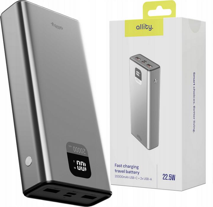 Image du produit Allity power bank APB-100 PD QC 22.5W 20000 mAh gray (20000 mAh, 22.50 W)