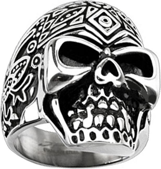 Actual product image Star Piercing Silver ring decorated with a sugar skull (24, Steel)