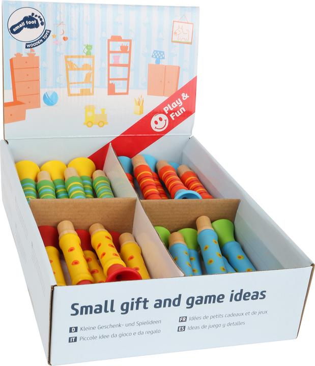 Actual product image small foot Display Colorful Trumpets (German)