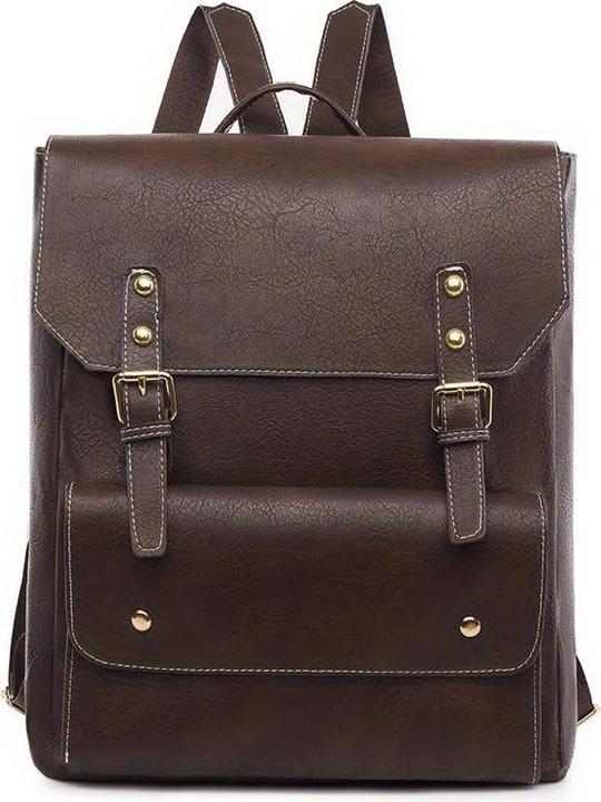 Only-Bags.Store Vintage Schnalle Dekor Klappe Backpac, Preppy Style Schultasche, solide Farbe Laptop Daypack