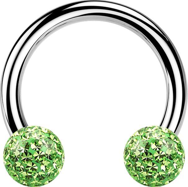 Actual product image Star Piercing Micro Circular Barbell silver with two crystal balls light green epoxy protective layer (without brass, Surgical steel 316L)