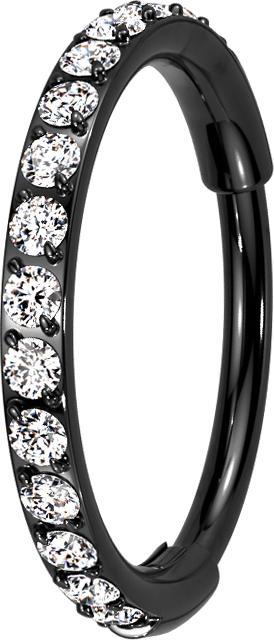 Produktbild Star Piercing Micro Segmentring klappbar schwarz seitlich Kristalle silber (ohne Messing, Titan G23)