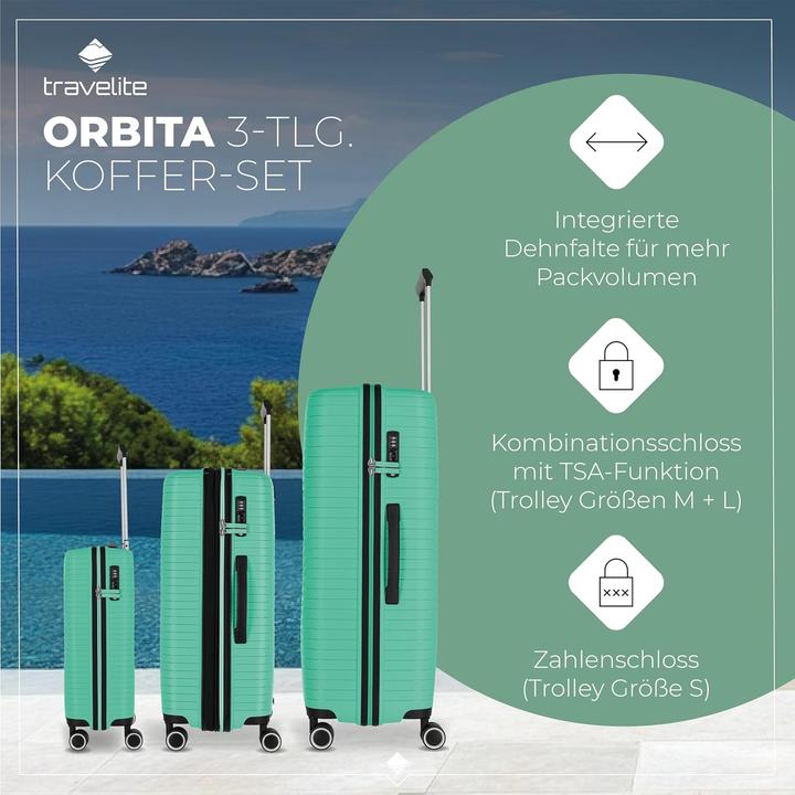 Image du produit Travelite Orbita Ensemble de valises à 4 roulettes 3 pièces avec soufflet extensible (208 l, XL (à partir de 115l))