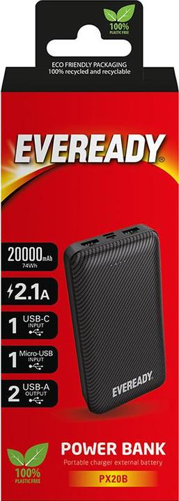 Produktbild Eveready PX20B - Powerbank 20000 mAh 2x USB-A (Schwarz) (20000 mAh, 74000 Wh)