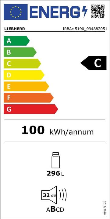 Energy Label Liebherr Integrated refrigerator with BioFresh Professional and AutoDoor (296 l)