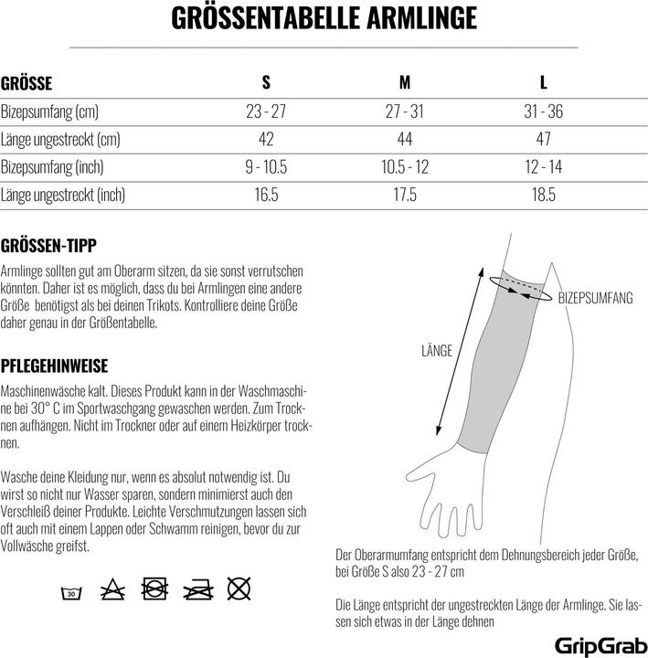Nährwerte und Zutaten GripGrab Classic Arm Warmers (M)