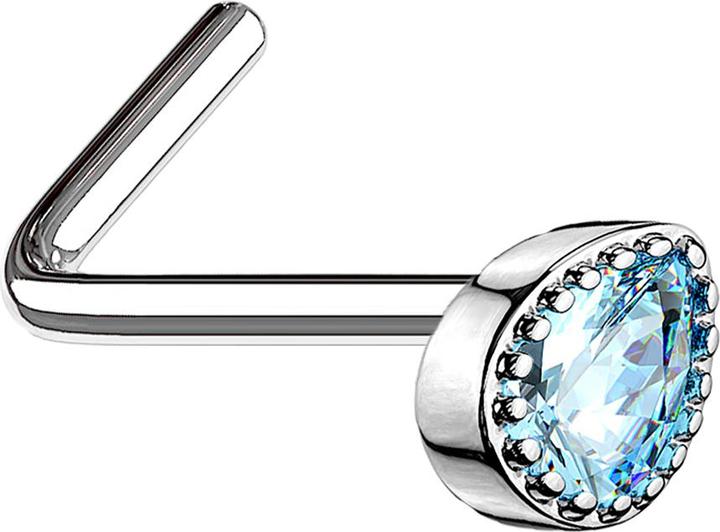 Image du produit Star Piercing Nasenstecker gewinkelt silber Kristalltropfen aqua (Acier chirurgical 316L, Laiton)