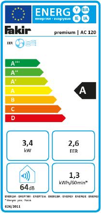 Energy Label Fakir AC 120 (40 m², 11601.28 BTU/h)