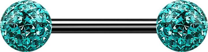 Produktbild Star Piercing Barbell schwarz mit zwei Kristallkugeln türkis Epoxy Schutzschicht (ohne Messing, Titan G23)