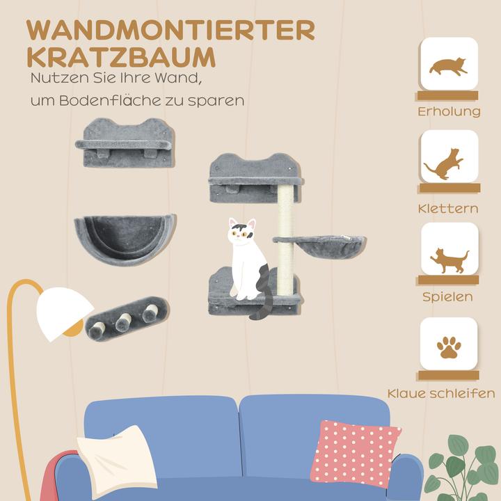 Actual product image PawHut Katzen Kletterwand Spanplatte, Polyester Grau (73 cm, Grey)