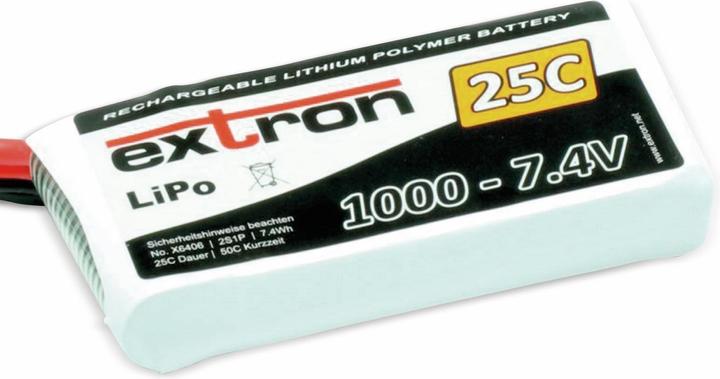 Produktbild Extron Modellbau Akkupack X2, LiPo, 7,4 V-/1000 mAh, 25C (7.40 V, 1000 mAh)