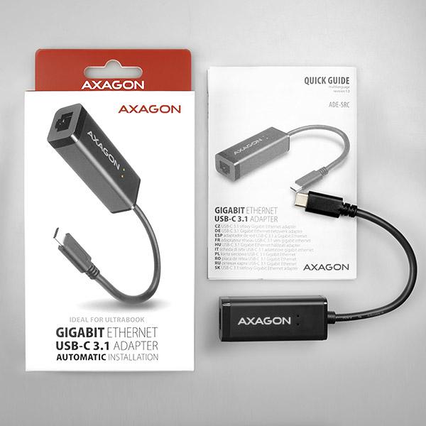 Image du produit Axagon ADE-SRC Adaptateur Gigabit Ethernet 10/100/1000 - USB 3.1 type C (USB-C, RJ45 (1x))
