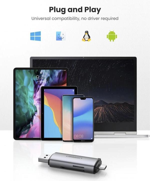 Actual product image Ugreen USB-C and USB-A - TF SD 3.0 (USB, USB-C)