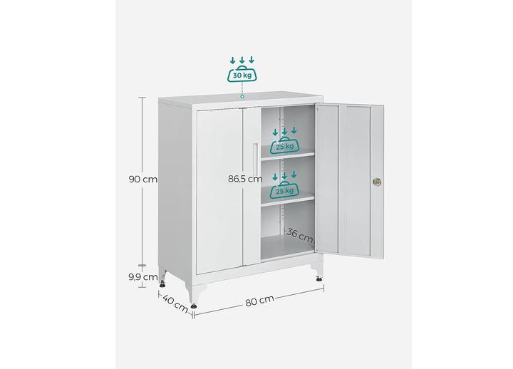 Immagine prodotto Songmics Metall-Lagerschrank 40 x 80 x 90 cm, Weiss (80 x 90 x 40 cm)