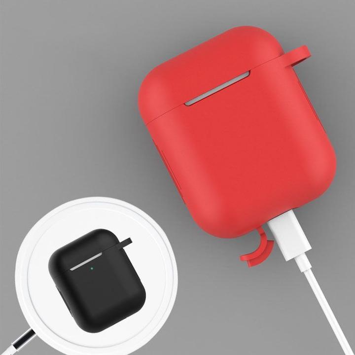 Productafbeelding Hurtel Hoesje voor AirPods 2 / AirPods 1 siliconen zacht hoesje voor hoofdtelefoon + sleutelhanger (Koptelefoon tas)