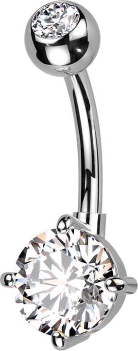 Image du produit Star Piercing Banane argentée avec boule argentée cristal argenté et grand cristal rond argenté (Laiton, Titane G23)
