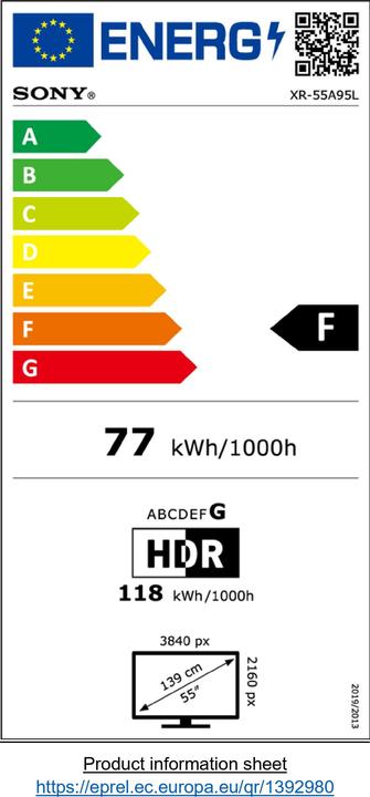 Energy Label Sony XR-55A95L (55", A95L, OLED, 4K, 2023)