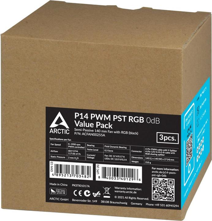 Produktbild Arctic Lüfter P14 PWM PST RGB 0dB (Black) 3pcs Value Pack (140 mm, 3 x)