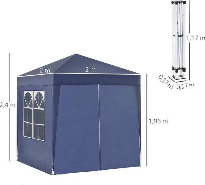 Image du produit Swisshandel24 Pavillon pliable 2x2m 4 parois latérales avec fenêtre Porte avec fermeture éclair Piquets de (200 cm, 200 cm)