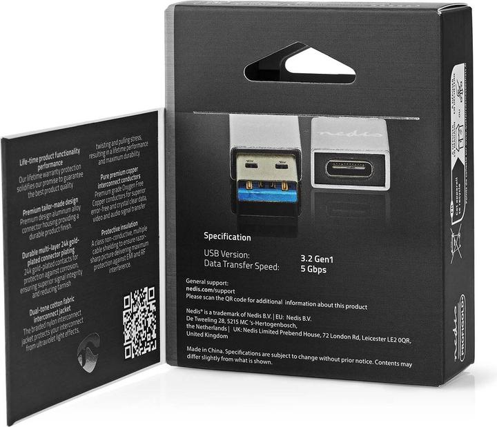 Immagine prodotto Nedis Adattatore da USB-A a USB-C, 5Gbps - Argento (USB-A, USB tipo C)