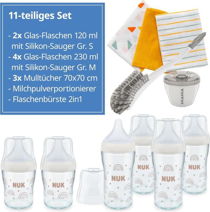 Produktbild NUK Babyflaschen Premium Glas-Flaschen-Set Perfect Match 11-tlg. (230 ml)