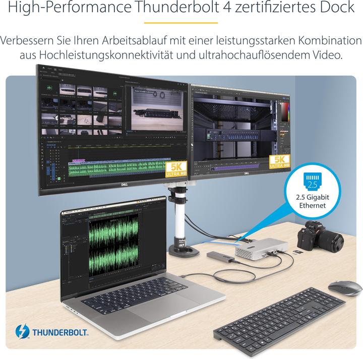 Image du produit StarTech com 132UE-TB4USB4DOCK, Avec fil, Thunderbolt 4, 98 W, 3,5 mm, 10,100,1000,2500 Mbit/s, 2.5G (Thunderbolt, 7 Ports)