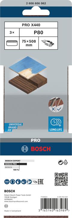 Produktbild Bosch Professional Zubehör PRO X440 Schleifband, 75 x 508 mm, G80 (80)