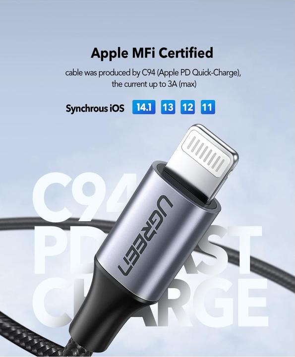 Produktbild Ugreen Lightning zu USB-C 2.0 Kabel (1 m, USB 2.0)