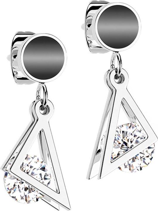 Produktbild Star Piercing Ohrstecker silber emaillierter Kreis Anhänger Dreieck mit Kristall (ohne Messing, Chirurgenstahl 316L)