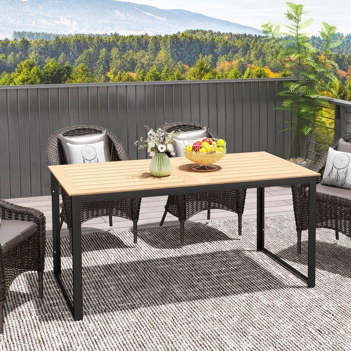 Immagine prodotto Swisshandel24 Gartentisch für 6 Personen 160x80 cm Holzoptik Lamellendesign, Teak (80 cm)