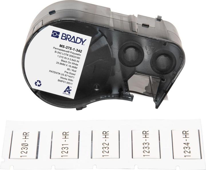 Produktbild Brady M5-375-1-342, Permasleeve, wärmeschrumpfendes Polyolefin, Schwarz auf Weiss, 25.40 x 16.40 mm