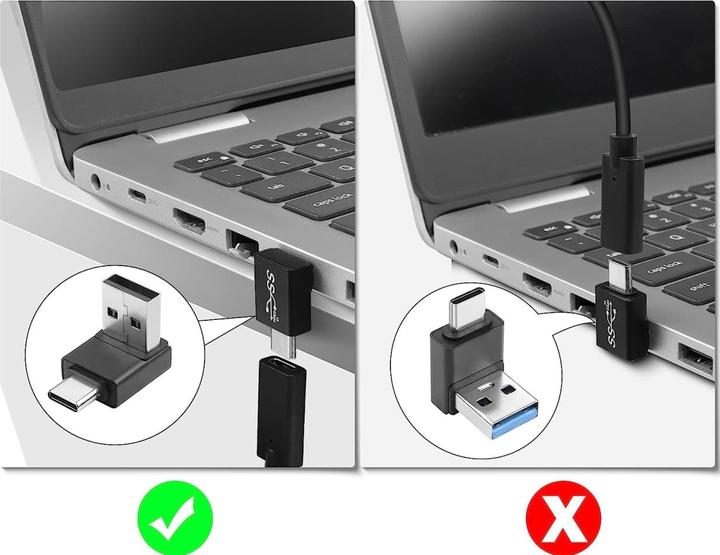 Produktbild PowerGuard USB-A zu USB-C 90 Grad Winkel nach unten Adapter (male/male) (USB 3.1)