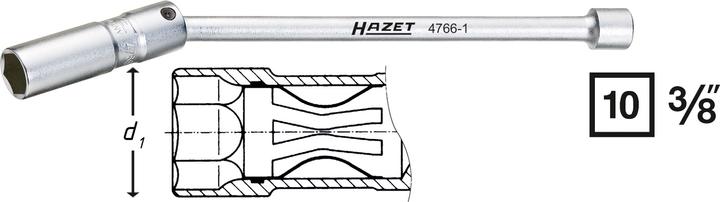 Immagine prodotto HAZET Chiave per candele di accensione 4766-1 ∙ Attacco quadro, cavo, 10 mm (3/8 di pollice) ∙ Prof…