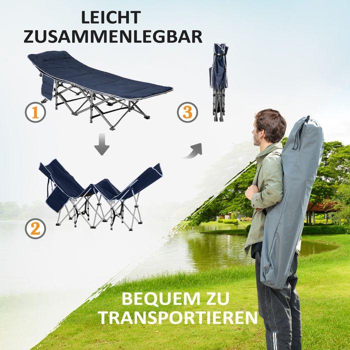 Produktbild Swisshandel24 Campingbett klappbar Feldbett mit Kopfkissen, 188x64.5x53cm, dunkelblau