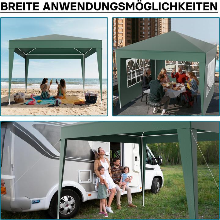 Produktbild Wiltec Pavillon 3x3m in Grün mit UV-Schutz 50+ Gartenpavillon Partyzelt Camping (300 cm, 300 cm)