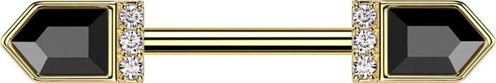 Produktbild Star Piercing Barbell vergoldet mit zwei spitzen Baquett Kristallen schwarz Kristalle silber (Chirurgenstahl 316L, Messing)
