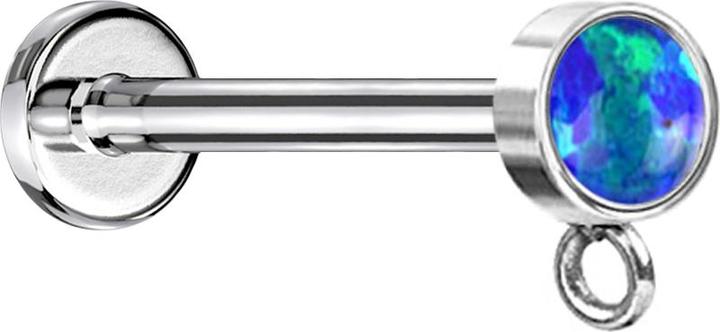 Produktbild Star Piercing Micro Labret Innengewinde silber mit Zylinder Opal blau Ring für Anhänger (Chirurgenstahl 316L, ohne Messing)