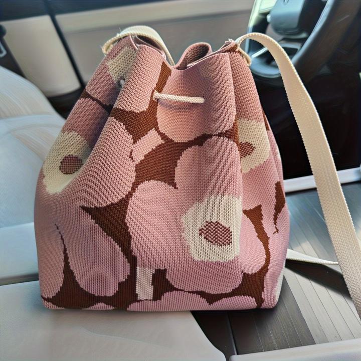 Only-Bags.Store Einfache Eimertasche mit floralem Muster, Kordelzugtasche, klassische Tasche