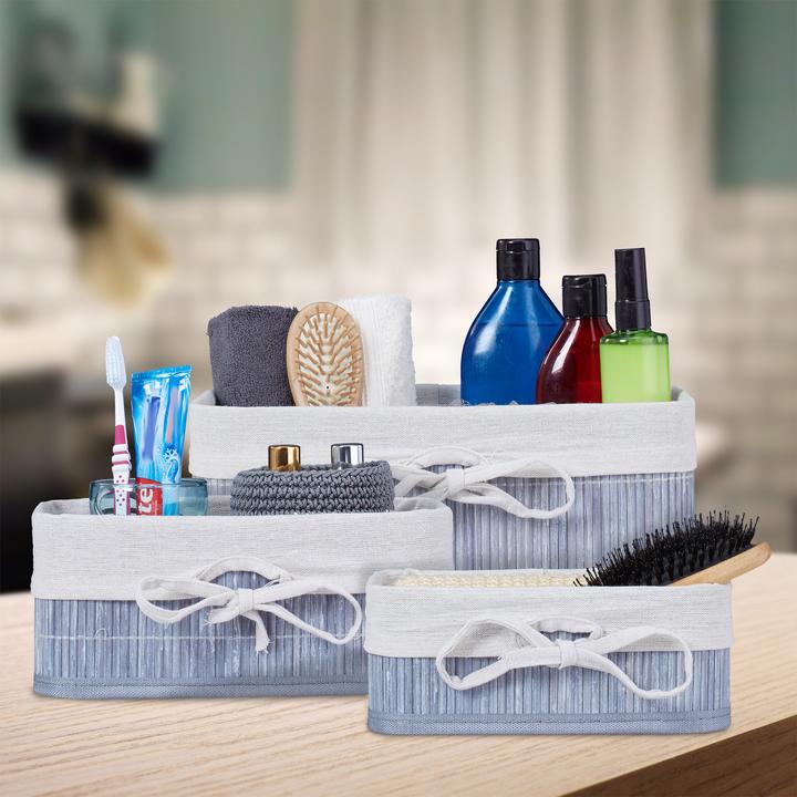 Actual product image Relaxdays Bamboo Storage Basket Set of 3 (3 x, 32 x 23 x 12 cm)