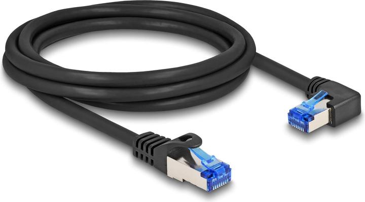Actual product image Delock RJ45 network cable Cat.6A S/FTP straight / right angled 2 m black (S/FTP, CAT6a, 2 m)