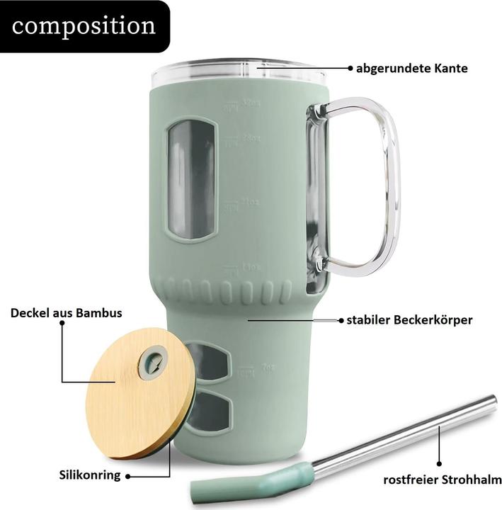 Image du produit Gewürzladen Näfels Glasbecher mit Strohhalm & Bambusdeckel (0.96 l)