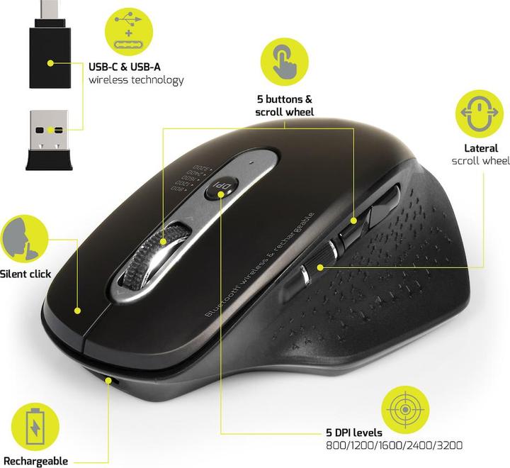 Immagine prodotto Port Designs 900716 Mouse destro RF senza fili + Bluetooth ottico 3200 DPI (Senza fili)