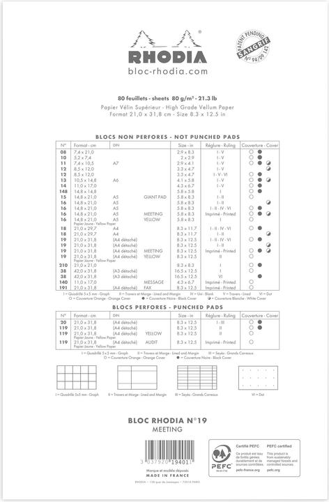 Produktbild Rhodia Blöcke geheftet 80g Basics (A4+, Speziallineatur)