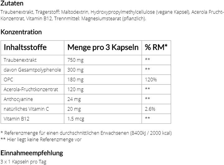 Nährwerte und Zutaten Chrisana OPC Kapsel (100 Stück, Kapseln, 70 g)