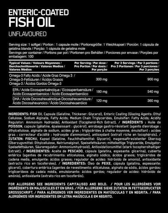 Nährwerte und Zutaten Optimum Nutrition Fish Oil (100 Stück, Kapseln, 250 g)