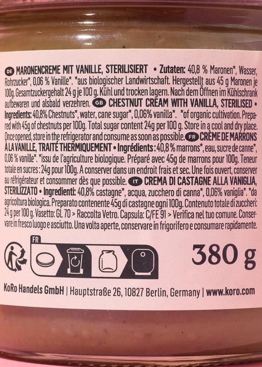 Image du produit KoRo Crème de marrons à la vanille, stérilisée (380 g)