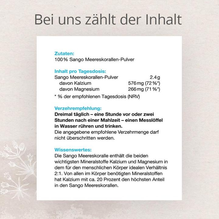 Nährwerte und Zutaten Effective Nature Sango Meereskoralle (1 Stück, Pulver, 100 g)